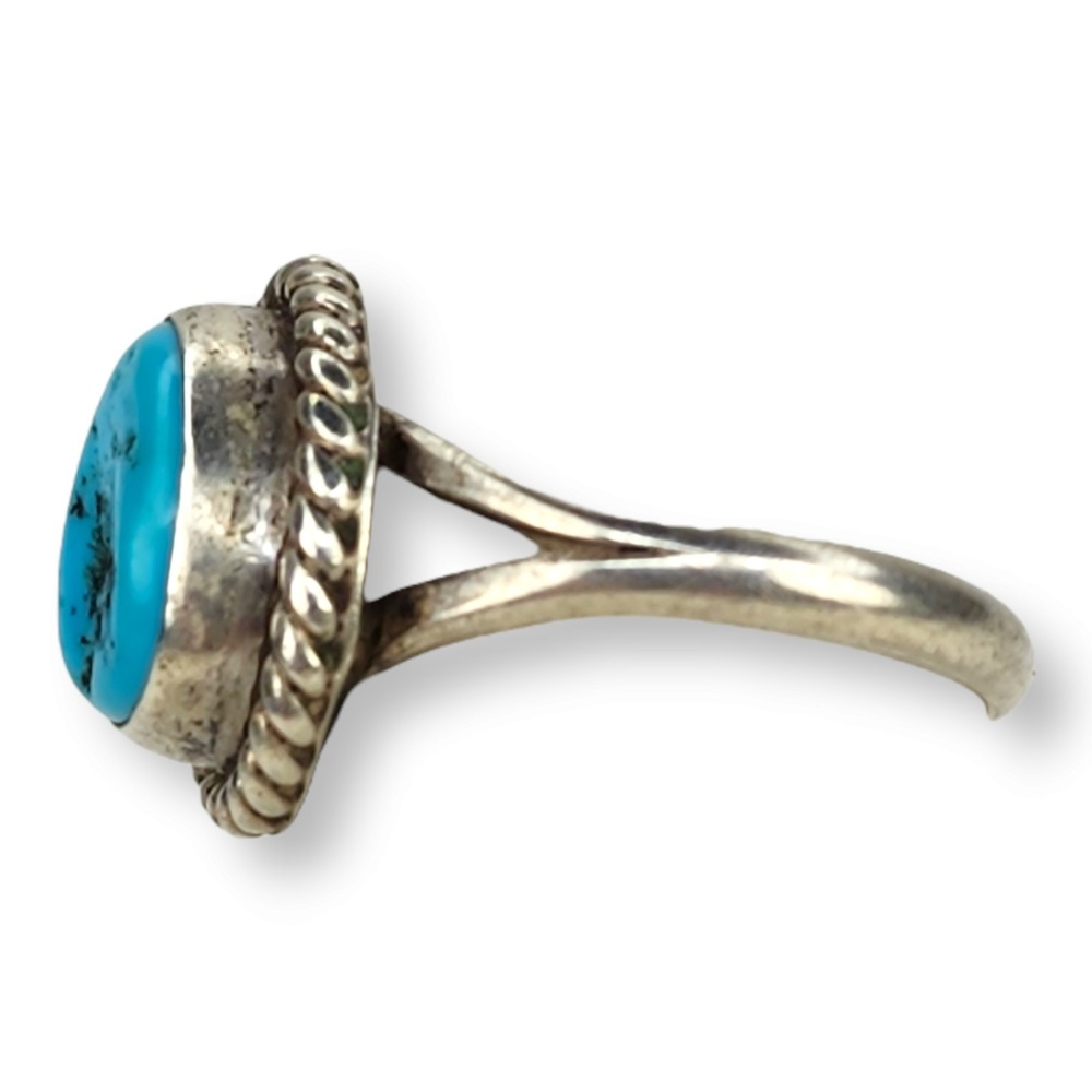Signed Mike Chee Vintage Southwestern Sterling Silver Turquoise Ring Size 3.25 - Picture 3 of 8